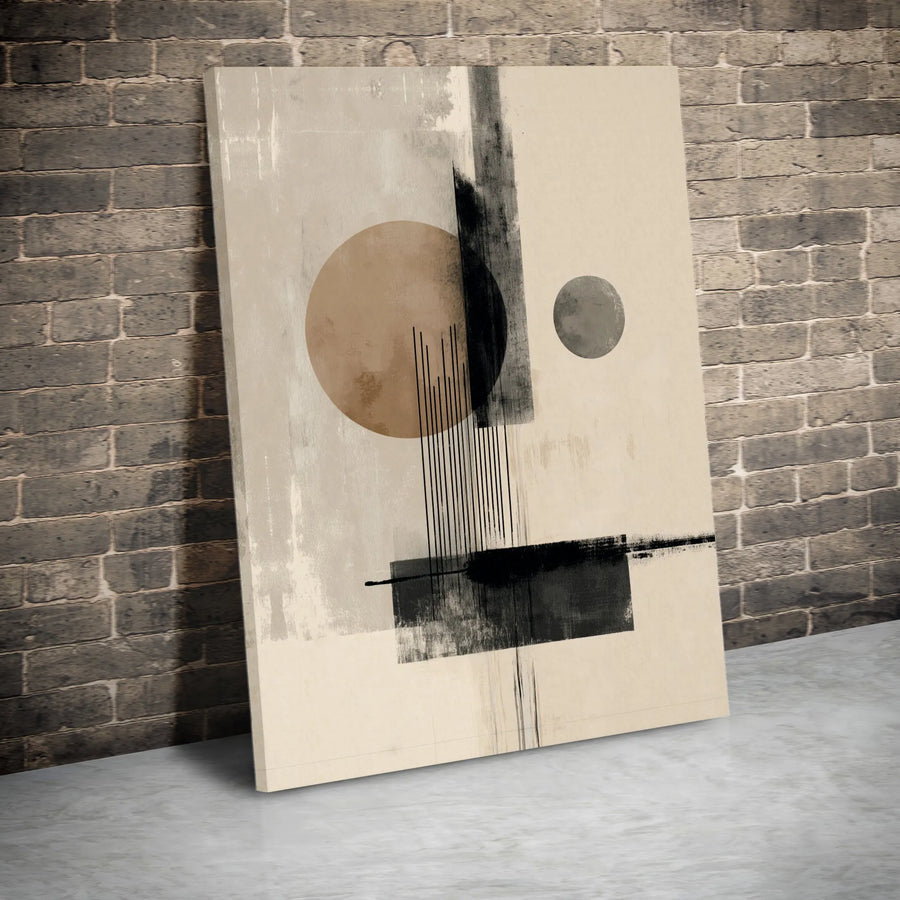Abstract Geometric Wall Art | Minimalist Circles and Lines Print | Premium Gallery-Wrapped Canvas | Modern Neutral Home Decor