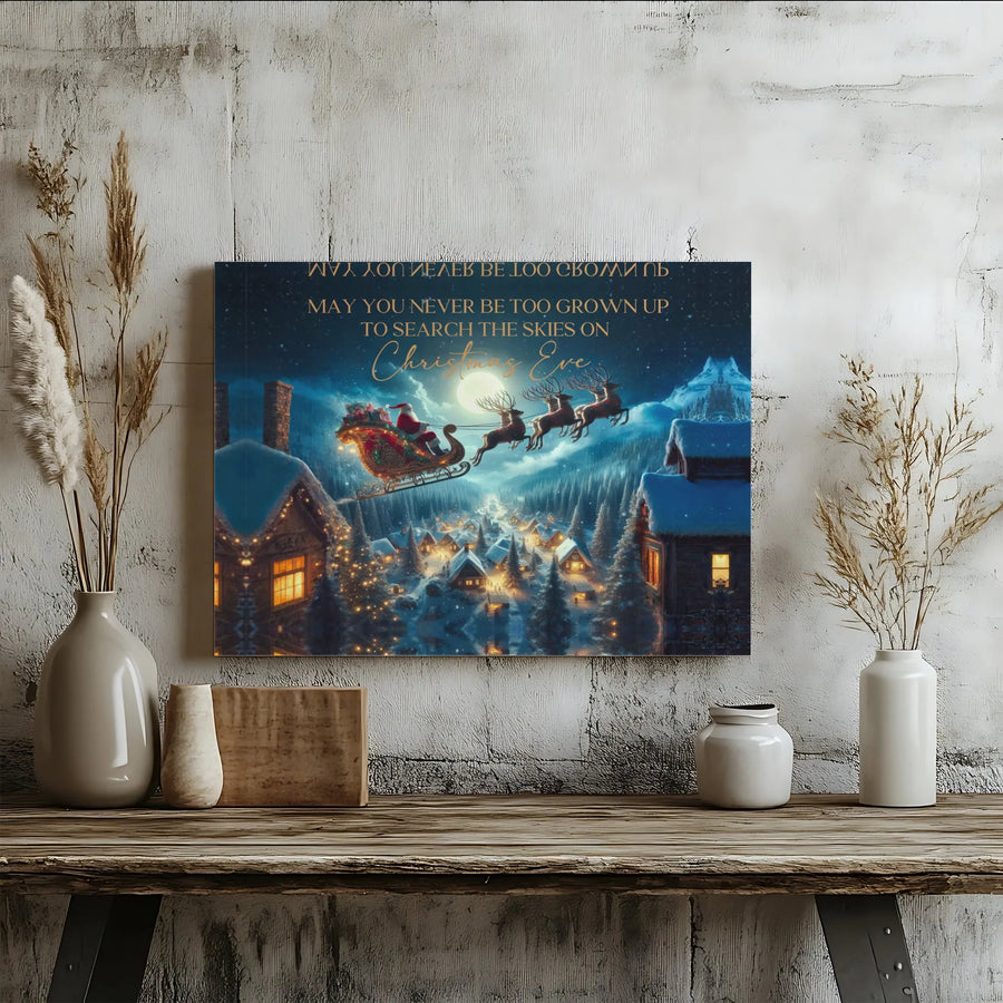 Christmas Eve Santa Sleigh Canvas Wall Art | Whimsical Holiday Quote Decor | Premium Gallery Wrap Print | Magical Winter Gift for Families