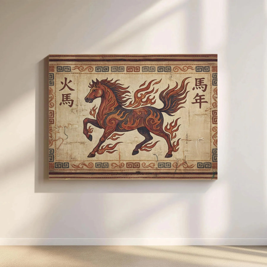 Year Of The Fire Horse Canvas Wall Art | Chinese Zodiac Mythical Animal Print | Premium Gallery Wrap Decor | Gift For Astrology Lover
