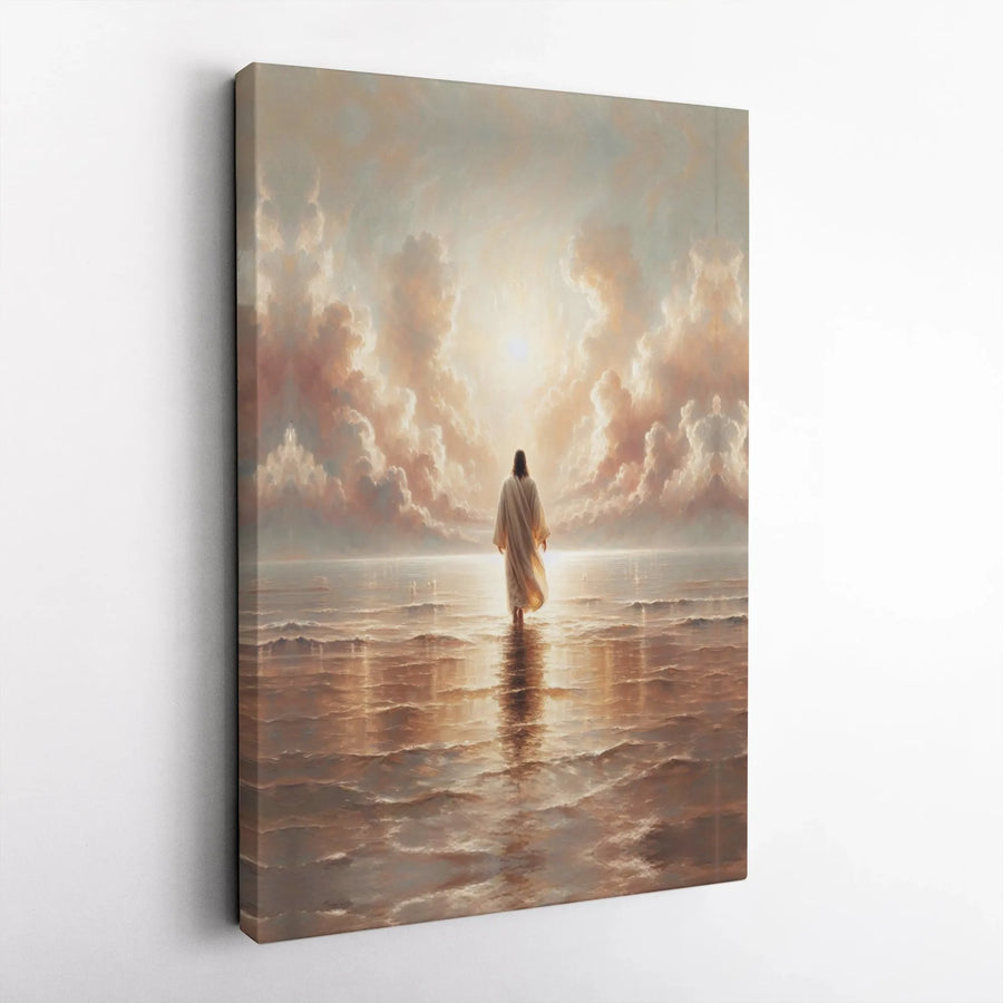 Jesus Walking On Water Canvas Wall Art | Ethereal Coastal Religious Decor | Premium Fade-Resistant Gallery Wrap | Meaningful Christian Gift