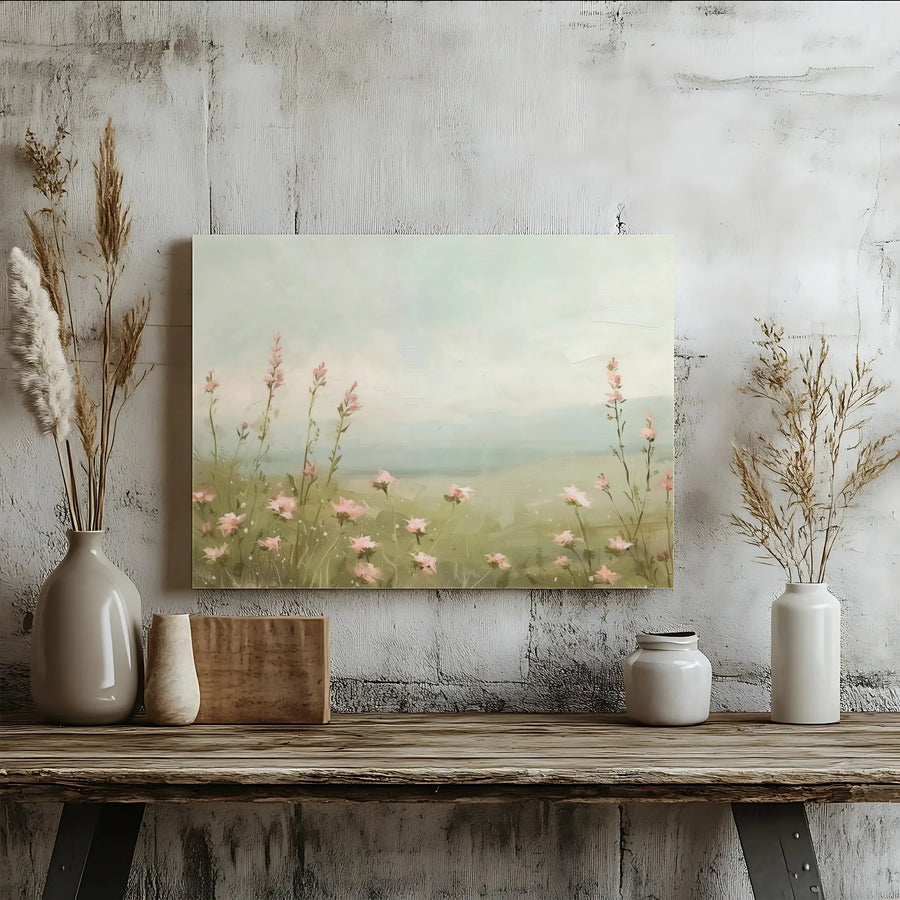 Pink Wildflower Meadow Canvas | Impressionist Landscape Art Print | 1.25 Inch Gallery Wrap Quality | Nature Home Decor Wall Art