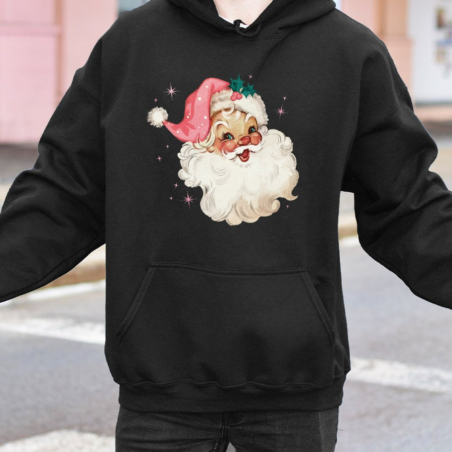 Retro Santa Hoodie | Pink Vintage Christmas Aesthetic | Premium Cotton Blend Pullover | Cute Holiday Gift for Her