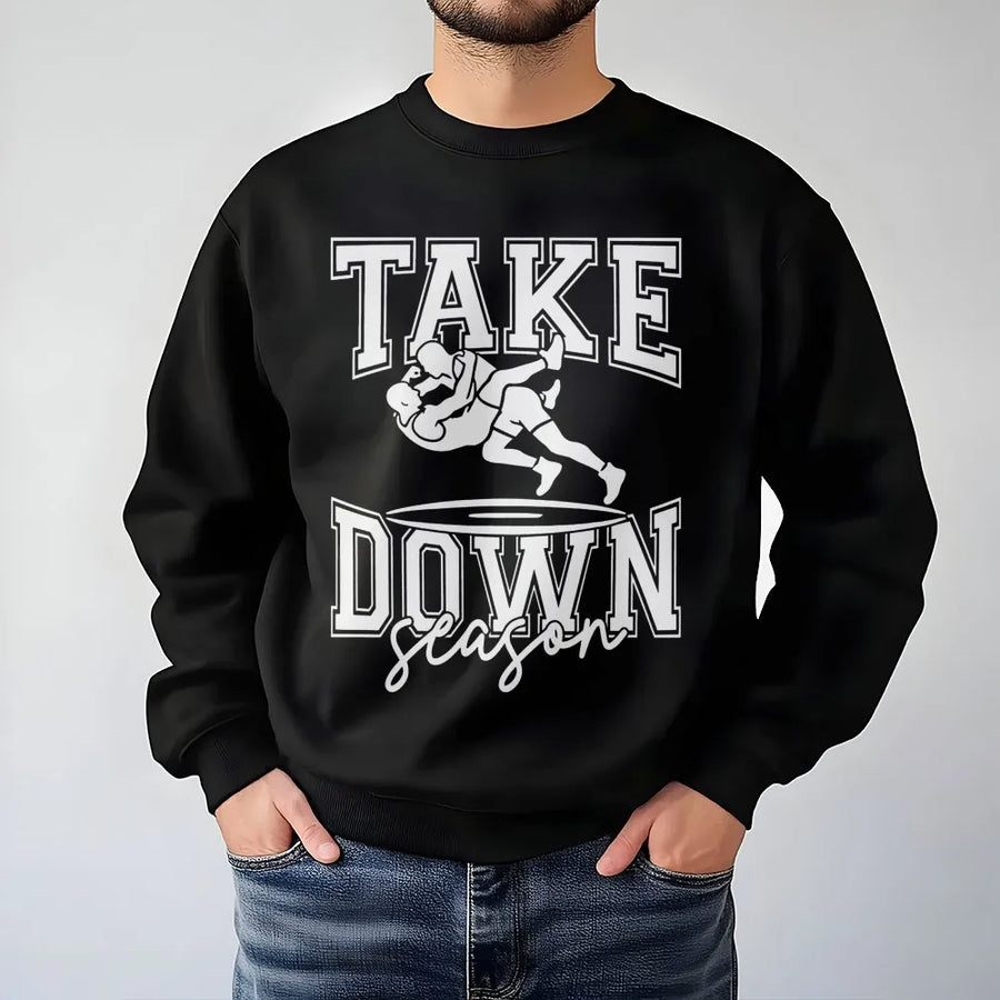 Take Down Season Wrestling Sweatshirt | Retro Collegiate Graphic Design | Premium Cotton Blend | Gift for Wrestler, Wrestling Mom and Dad