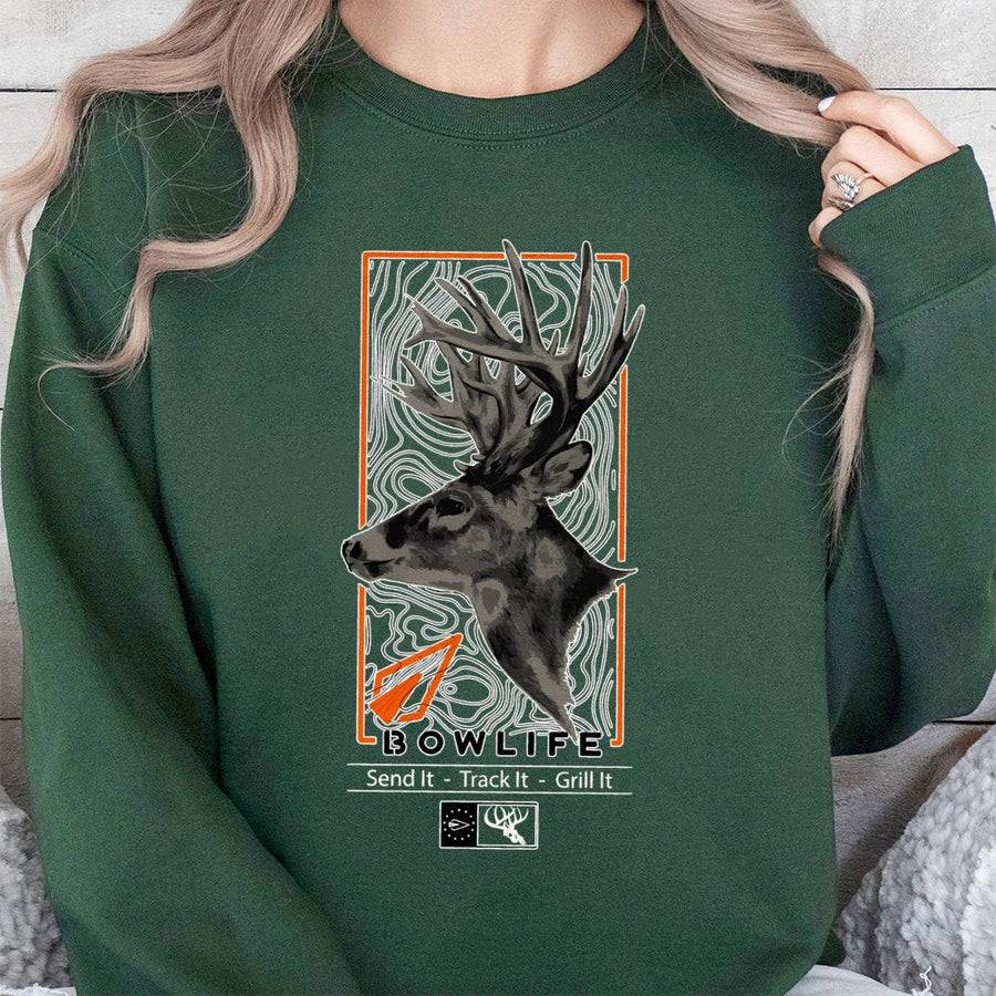 Bowhunting Sweatshirt | Deer Antler Topographic Print | Premium Cotton Blend | Gift For Bow Hunter Men Women
