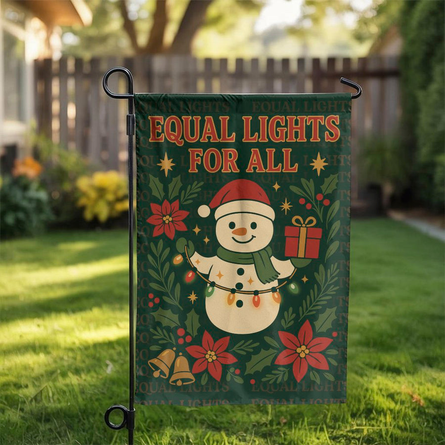 Equal Lights For All Garden Flag | Festive Snowman Poinsettia Decor | Weather-Resistant Polyester | Holiday Yard Banner Gift For Home