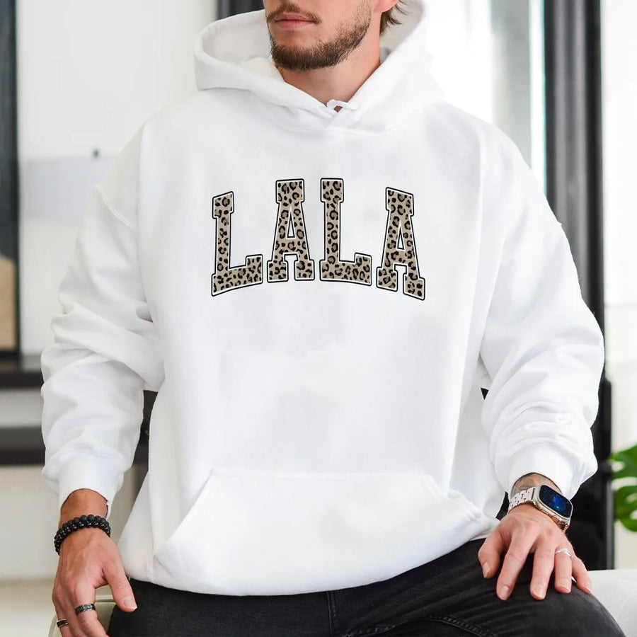 Lala Leopard Print Shirt | Varsity Block Letter Graphic Tee | Soft Cotton Unisex Top | Gift for New Grandma, Mother's Day Gift