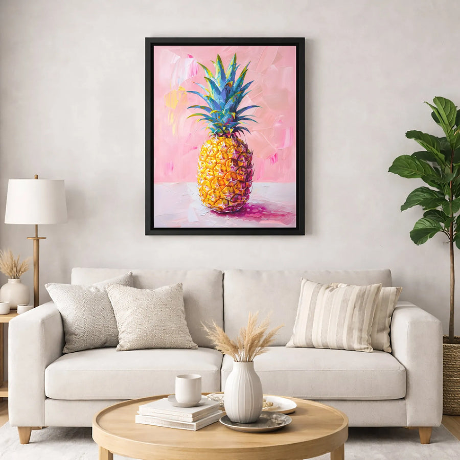 Pineapple Wall Art Canvas | Vibrant Oil Painting Style | Premium 1.25" Gallery Wrap | Pink Tropical Home Decor for Kitchen or Living Room