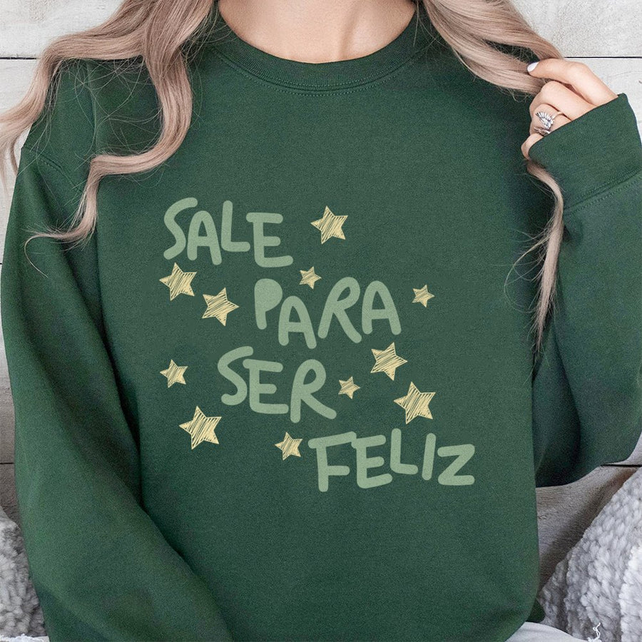 Sale Para Ser Feliz Sweatshirt | Starry Quote Graphic Print | Premium Cotton Blend Crewneck | Inspirational Spanish Phrase Gift For Music Fans
