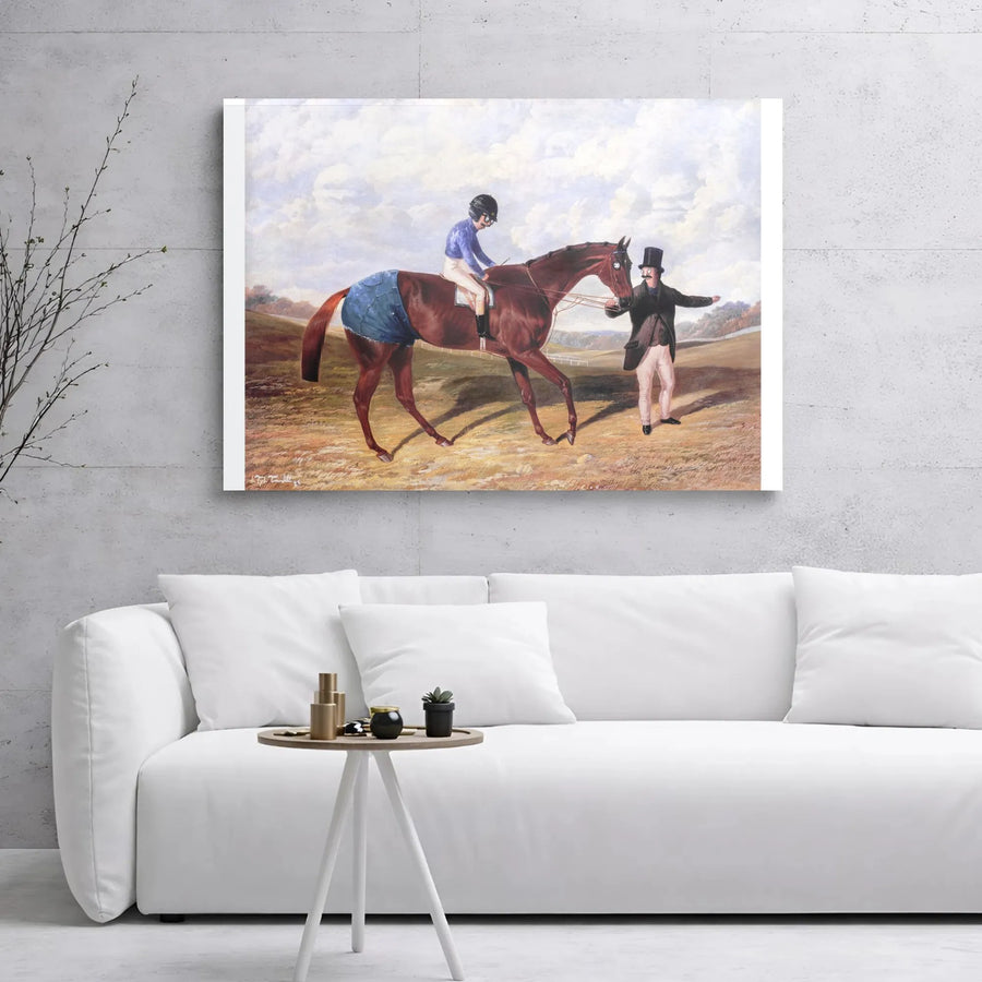 Horse Jockey Portrait Canvas | Funny Cartoon Parody Wall Art | Premium Gallery Wrap Print | Unique Equestrian Gift for TV Show Fans