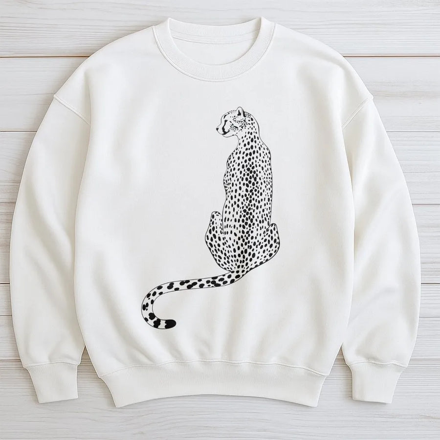 Leopard Print Sweatshirt | Minimalist Cheetah Graphic Design | Premium Cotton Blend | Cozy Boho Crewneck Gift for Her