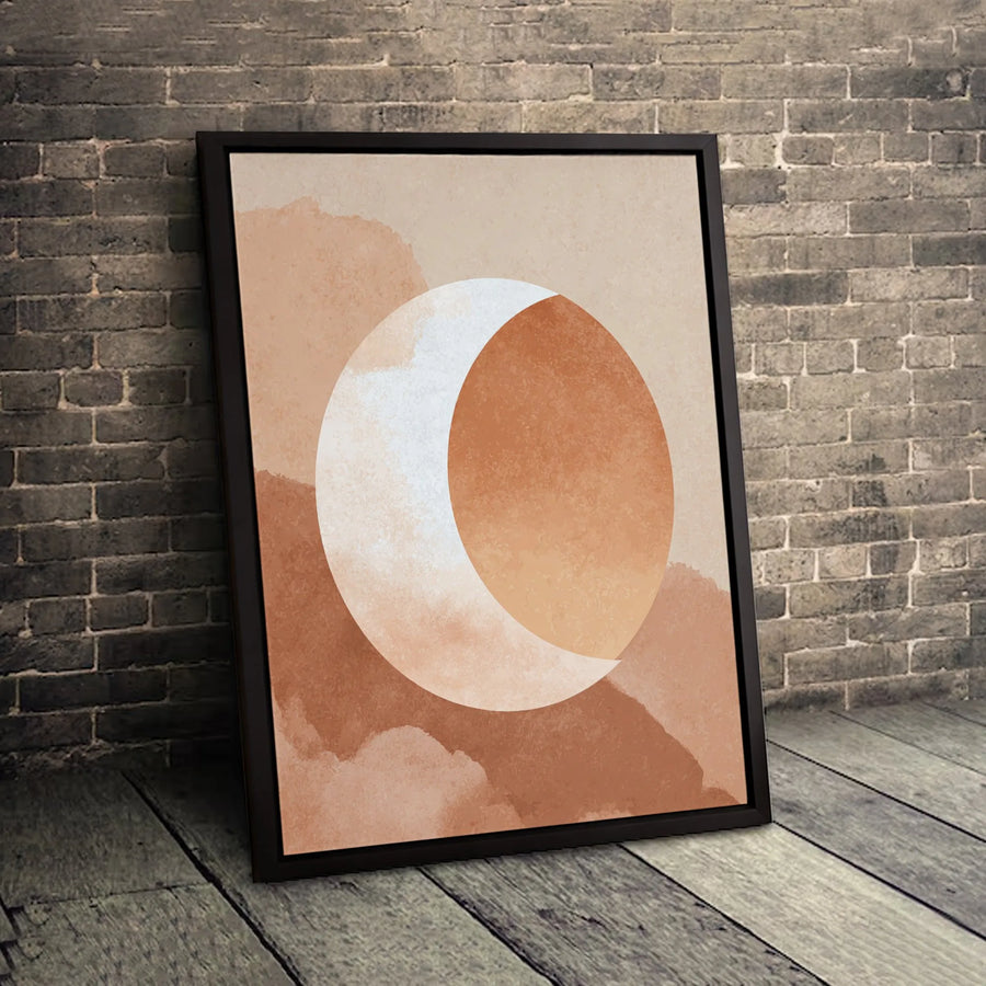 Abstract Crescent Moon Canvas Wall Art | Terracotta Boho Watercolor Print | Gallery Quality 1.25-inch Profile | Modern Minimalist Home Decor Gift