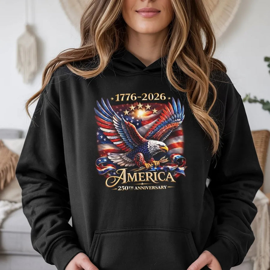 America 250th Anniversary Hoodie | Commemorative 1776-2026 Bald Eagle Graphic | Premium Cotton Blend Sweatshirt | Collector's Patriotic Gift