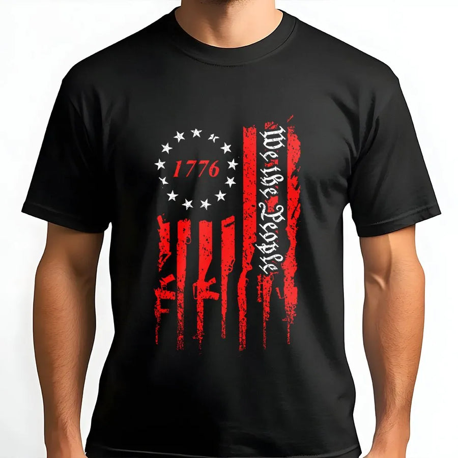 1776 We The People T-Shirt | Patriotic American Flag Gun Rights Design | Premium Cotton Graphic Tee | Gift for Conservatives and Second Amendment Supporters