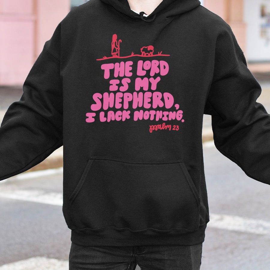 Psalm 23 Hoodie | The Lord Is My Shepherd Graphic | Premium Cotton Blend Christian Sweatshirt | Faith-Based Gift For Women And Men