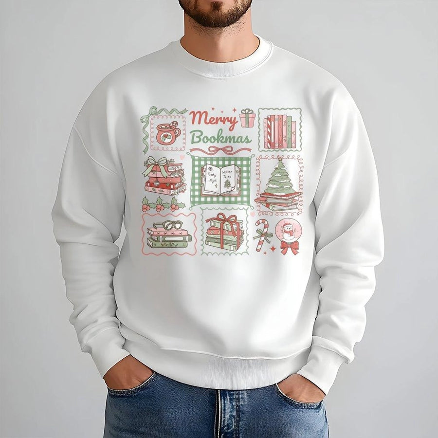 Merry Bookmas Sweatshirt | Cozy Book Lover Christmas Design | Premium Cotton Blend | Gift for Readers, Librarians, Bookworms