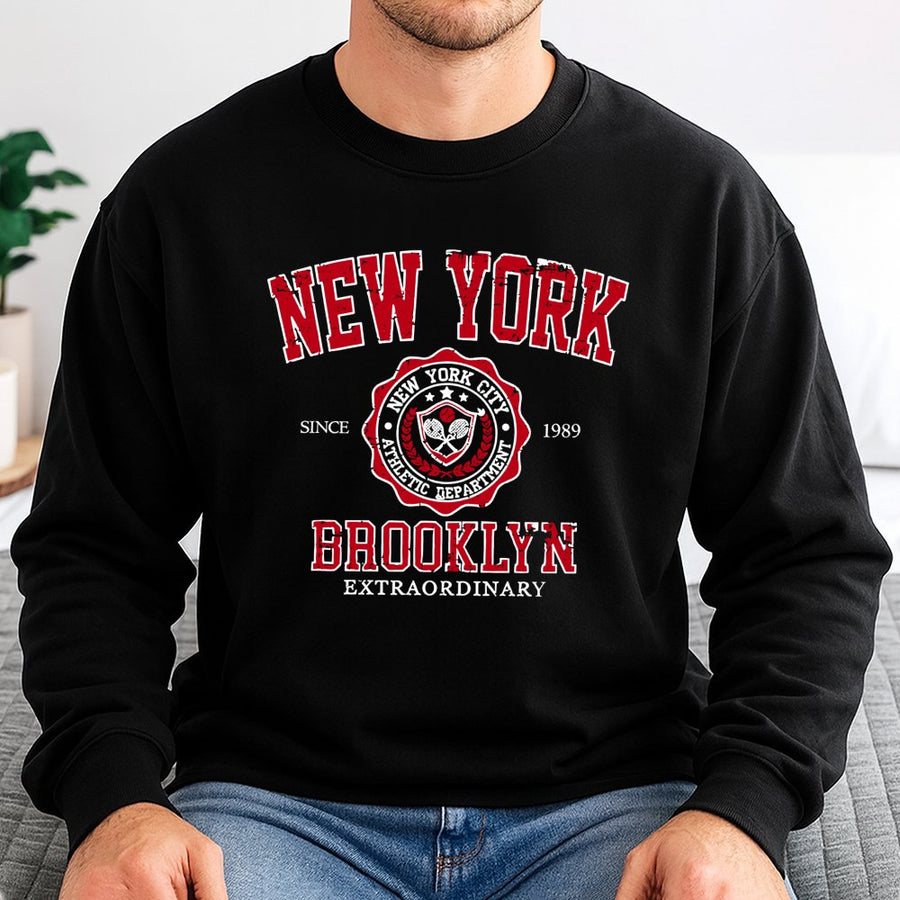 New York Brooklyn Sweatshirt | Athletic Department Vintage Graphic | Cotton Blend Premium Crewneck | Unisex Casual Fall Winter Gift