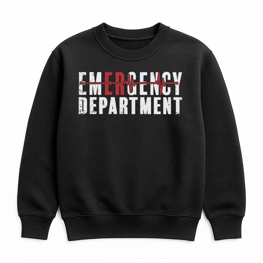 Emergency Department Sweatshirt | EKG Heartbeat Line Graphic | Soft Cotton Blend | Patriotic Gift for ER Nurse, RN, Paramedic on 4th of July