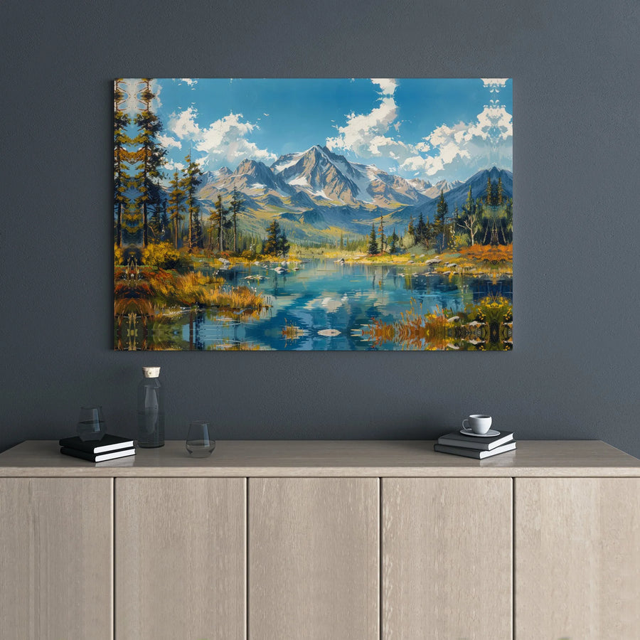 Mountain Lake Canvas Wall Art | Scenic Pine Forest Landscape Print | Premium 1.25" Gallery Wrap | Nature Decor for Home Office