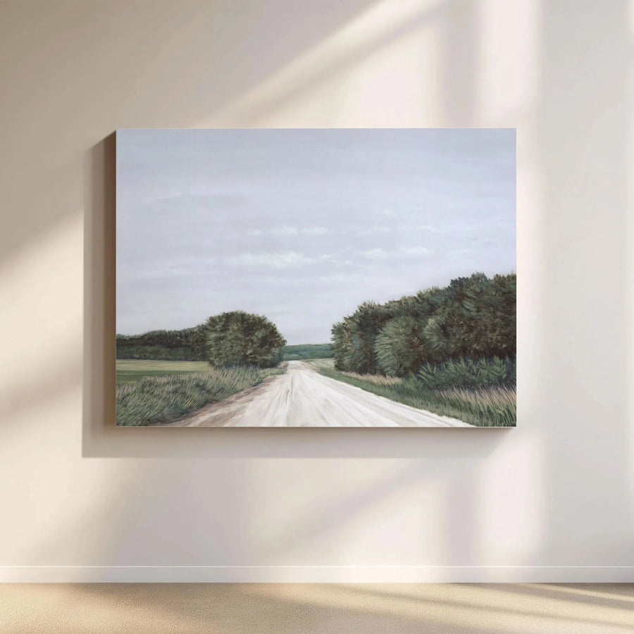 Country Road Scenic Landscape Horizontal Canvas | Impressionist Countryside Painting Style Print, 1.25" Gallery Wrap | Premium Fade-Resistant Wall Art | Cozy Farmhouse Decor Gift