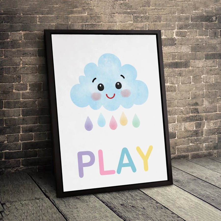 Cute Cloud Wall Art | Smiling Raindrop Nursery Decor | Premium Gallery Wrap Canvas | Playroom Wall Decor for Kids Bedroom
