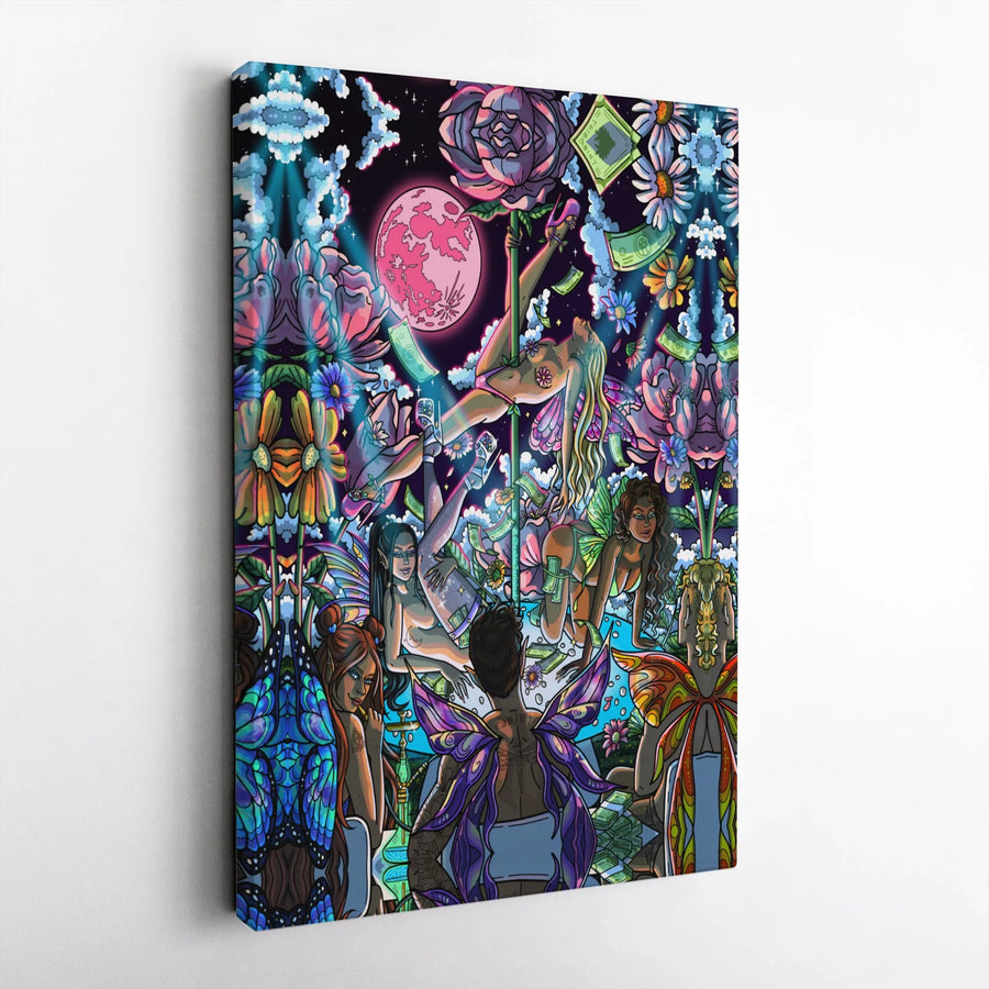 Psychedelic Fairy Canvas Wall Art | Urban Fantasy Pole Dancer Decor | Premium Gallery Wrap Print | Edgy Aesthetic Gift for Bedroom or Studio