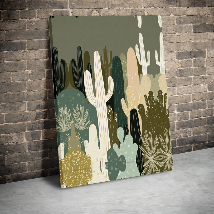 Modern Cactus Canvas Wall Art | Abstract Desert Landscape Print | Premium Gallery Wrapped Canvas | Southwestern Boho Home Decor Gift