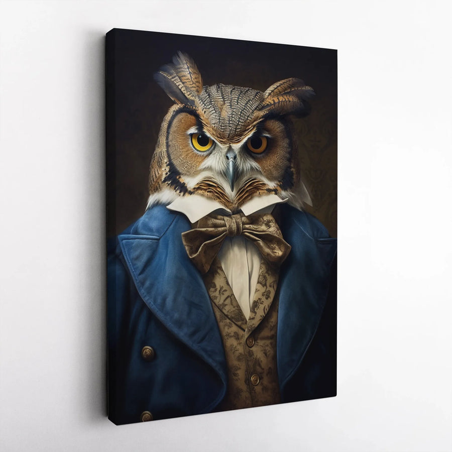 Distinguished Gentleman Owl Canvas Print | Victorian Portrait Wall Art | Premium Gallery Wrap Decor | Unique Office & Study Gift