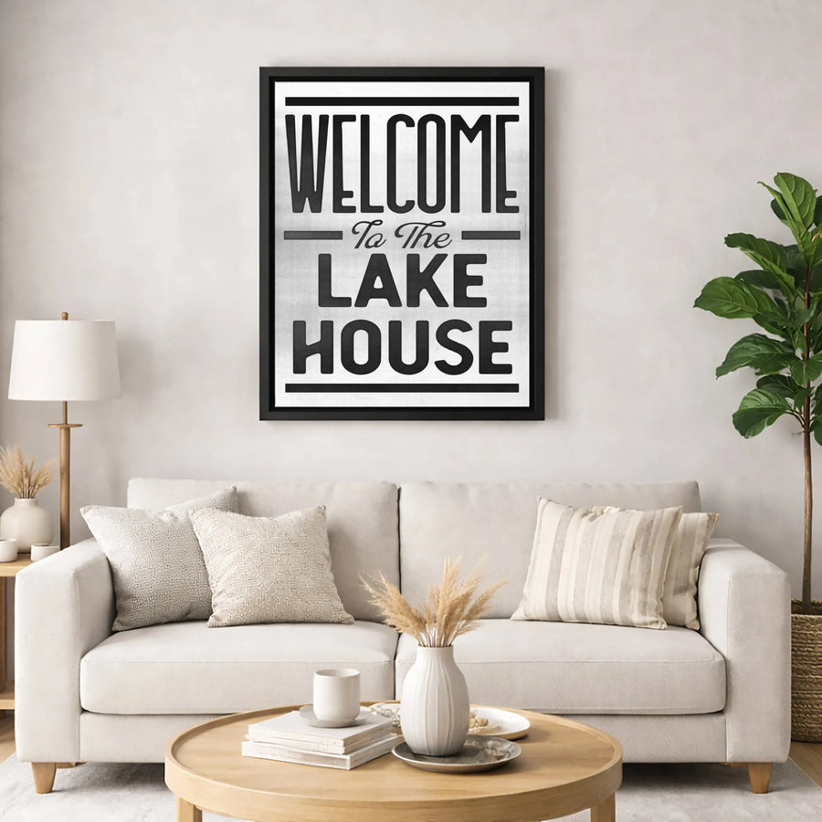Welcome To The Lake House Canvas | Rustic Typography Wall Art | Premium 1.25 Inch Gallery Wrap | Lakeside Home Decor Gift