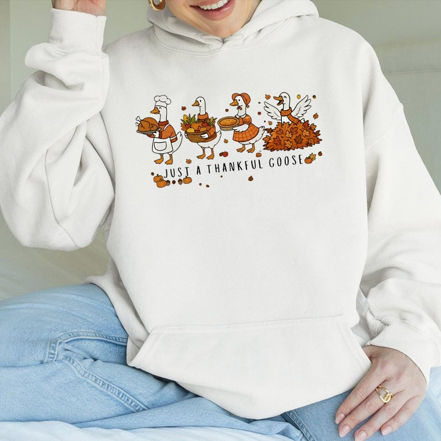 Thanksgiving Goose Hoodie | Cute Silly Goose Autumn Graphic | Premium Cotton Blend | Funny Fall Gift for Women and Men