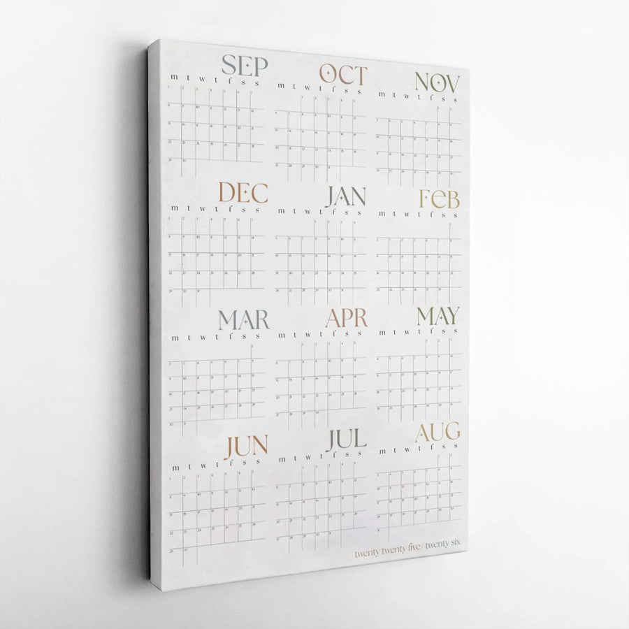 2025-2026 Yearly Calendar Canvas | Minimalist Wall Art Decor | Premium Gallery Wrap Print | Professional Office or Home Gift