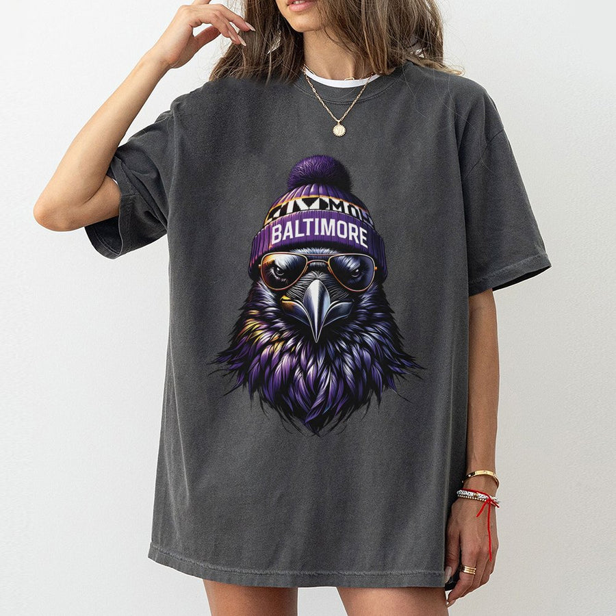 Baltimor Raven Inspired T-Shirt, Purple Bird Graphic T-Shirt, White Game Day Top, Vintage Football Outfit, Unisex Sports Fan Wear