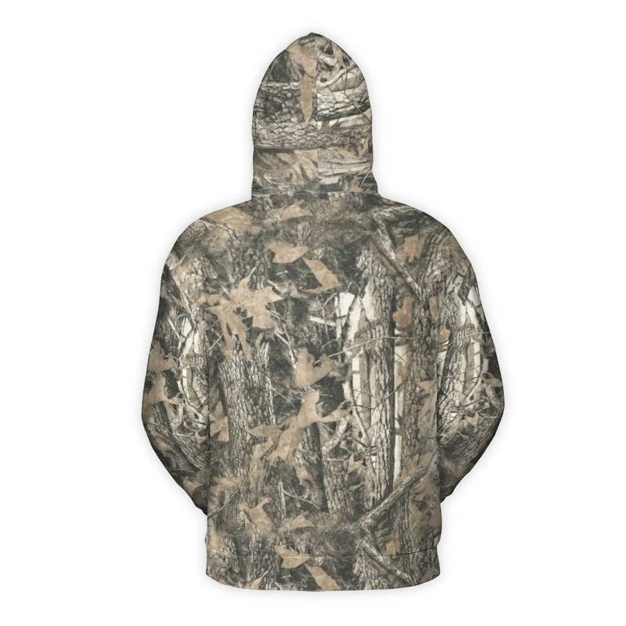 Realistic Tree Camouflage 3D Hoodie | Forest Hunting Pattern Sweatshirt | Premium Brushed Fleece Lining | Unisex Outdoor Apparel Gift