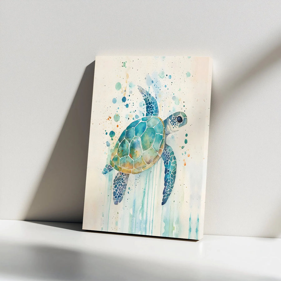 Watercolor Sea Turtle Canvas Wall Art | Abstract Ocean Animal Painting | Premium 1.25" Thick Gallery Wrap | Coastal Decor Gift for Beach House