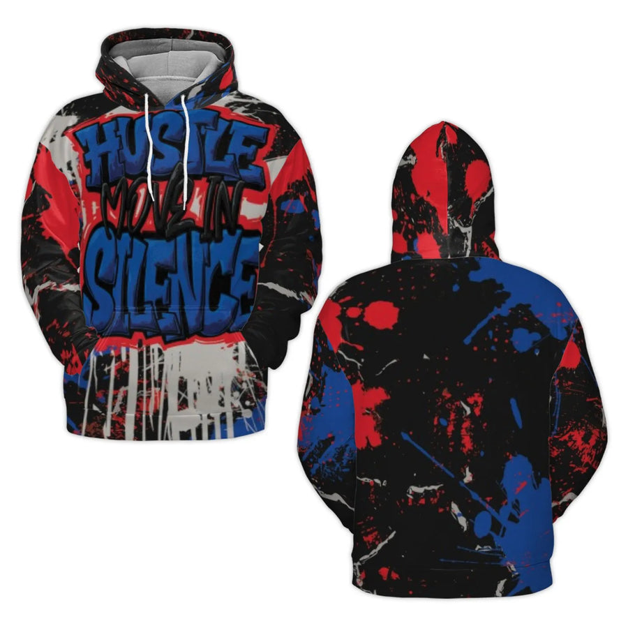 Hustle Move In Silence Hoodie | Graffiti Streetwear Paint Splatter Print | Premium Polyester Brushed Fleece | Unisex Urban Graphic Apparel Gift