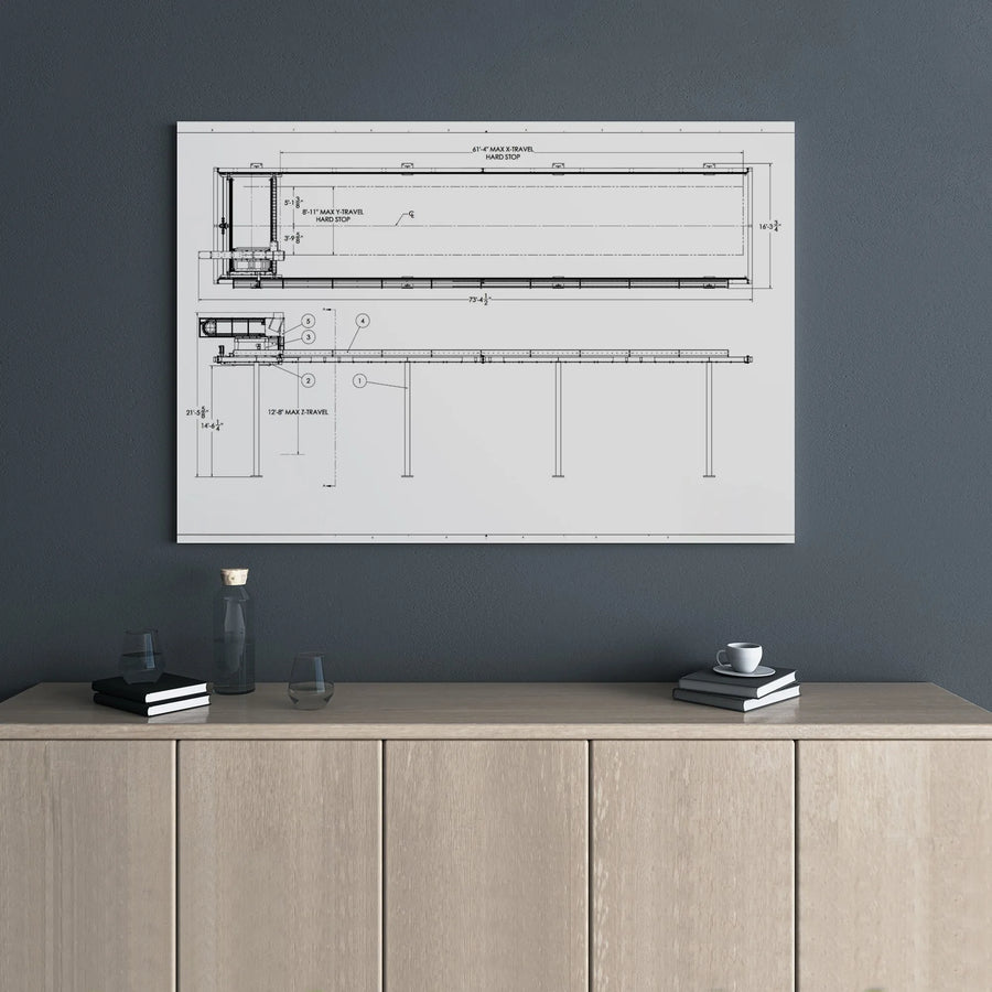 Mechanical Engineering Blueprint Canvas | Technical Drawing Gantry System | Premium Gallery Wrap Wall Art | Office Decor Gift for Engineers