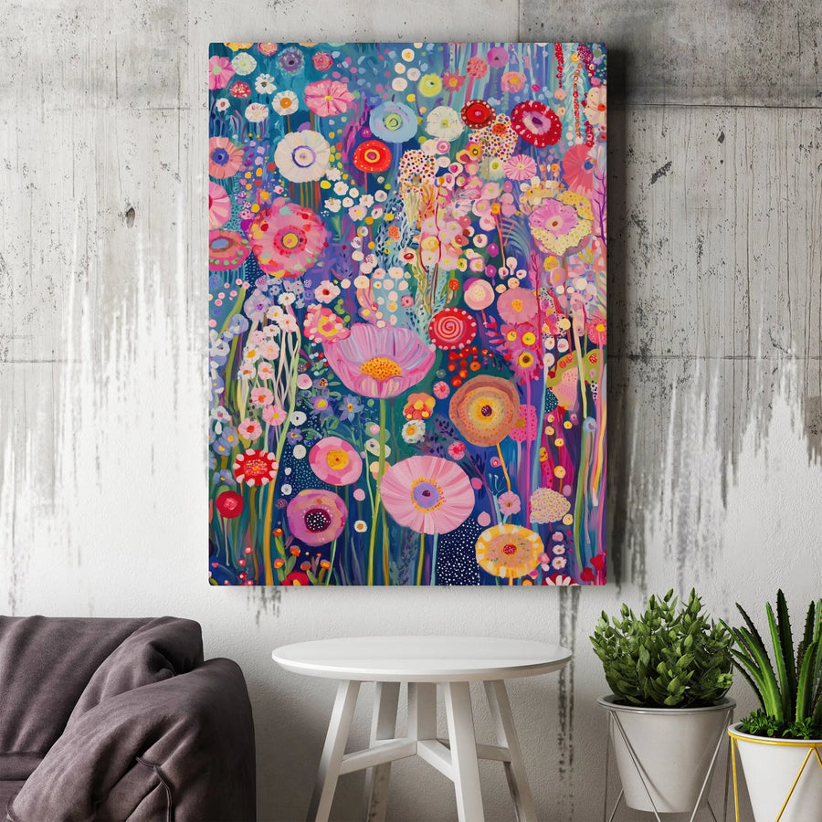 Wildflower Meadow Canvas Print | Vibrant Abstract Floral Garden Wall Art | 1.25 Inch Gallery Wrap | Bohemian Home Decor Gift For Her