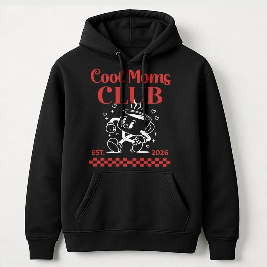 Cool Moms Club Hoodie | Retro Cartoon Coffee EST. 2026 | Soft Cotton Blend Unisex Fit | Mother's Day Gift for New Mom