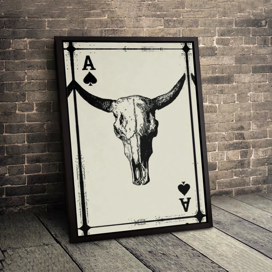 Ace of Spades Bull Skull Canvas Wall Art | Western Cowboy Playing Card Print | Premium Gallery Wrap Decor | Southwestern Modern Home Gift
