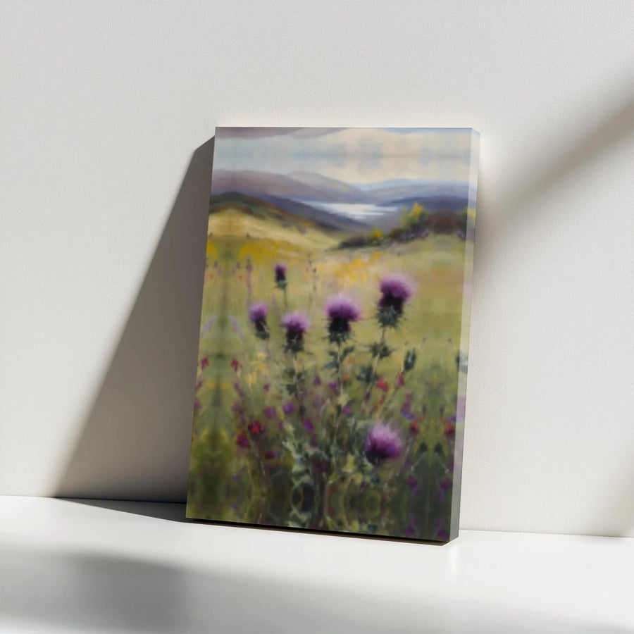 Scottish Thistle Wall Art | Impressionist Wildflower Meadow Landscape | Premium Gallery Wrapped Canvas | Botanical Home Decor Gift