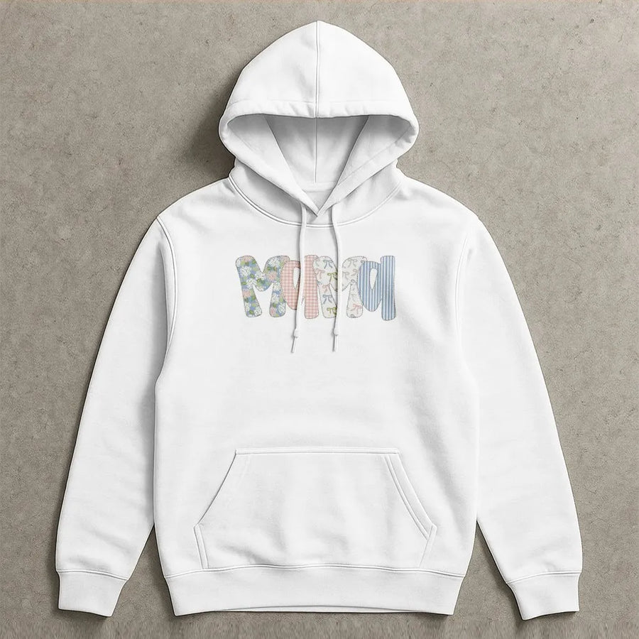 Floral Preppy Mama Hoodie | Coquette Patchwork Graphic Tee | Soft Cotton Classic Fit | Gift for New Mom on Mother's Day