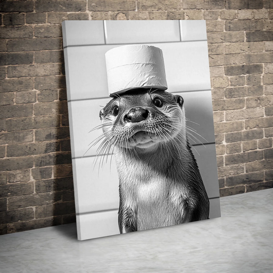 Funny Otter Wall Art | Black and White Bathroom Decor Print | Premium 1.25-Inch Gallery Canvas | Whimsical Animal Gift for Bathroom Wall
