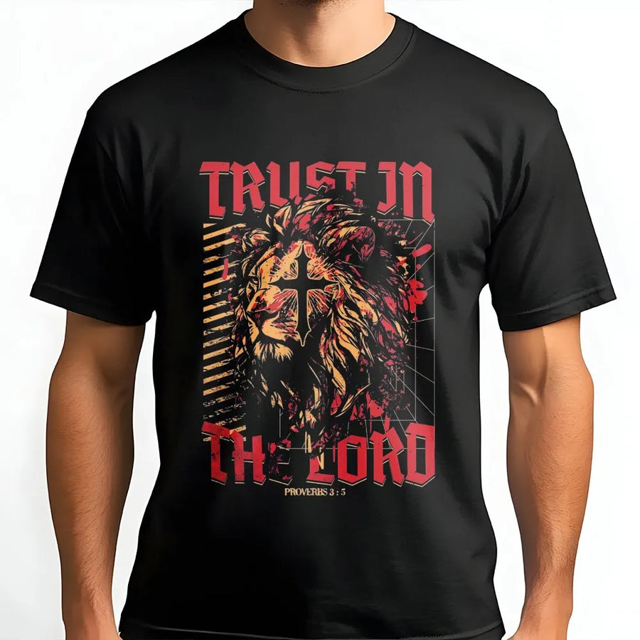 Trust in the Lord T-Shirt | Lion of Judah Cross Graphic | Premium Cotton Blend | Faith Based Apparel Gift