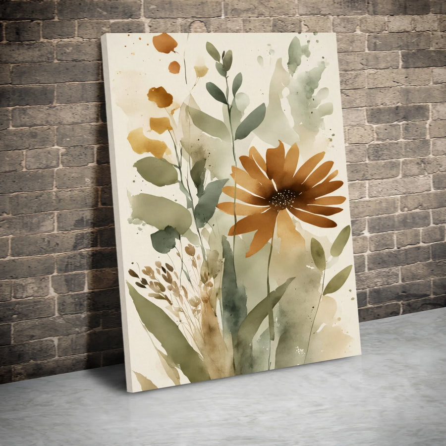 Watercolor Botanical Wall Art | Earthy Tone Wildflower Canvas | Premium Fade-Resistant Gallery Wrap | Modern Home Decor Gift