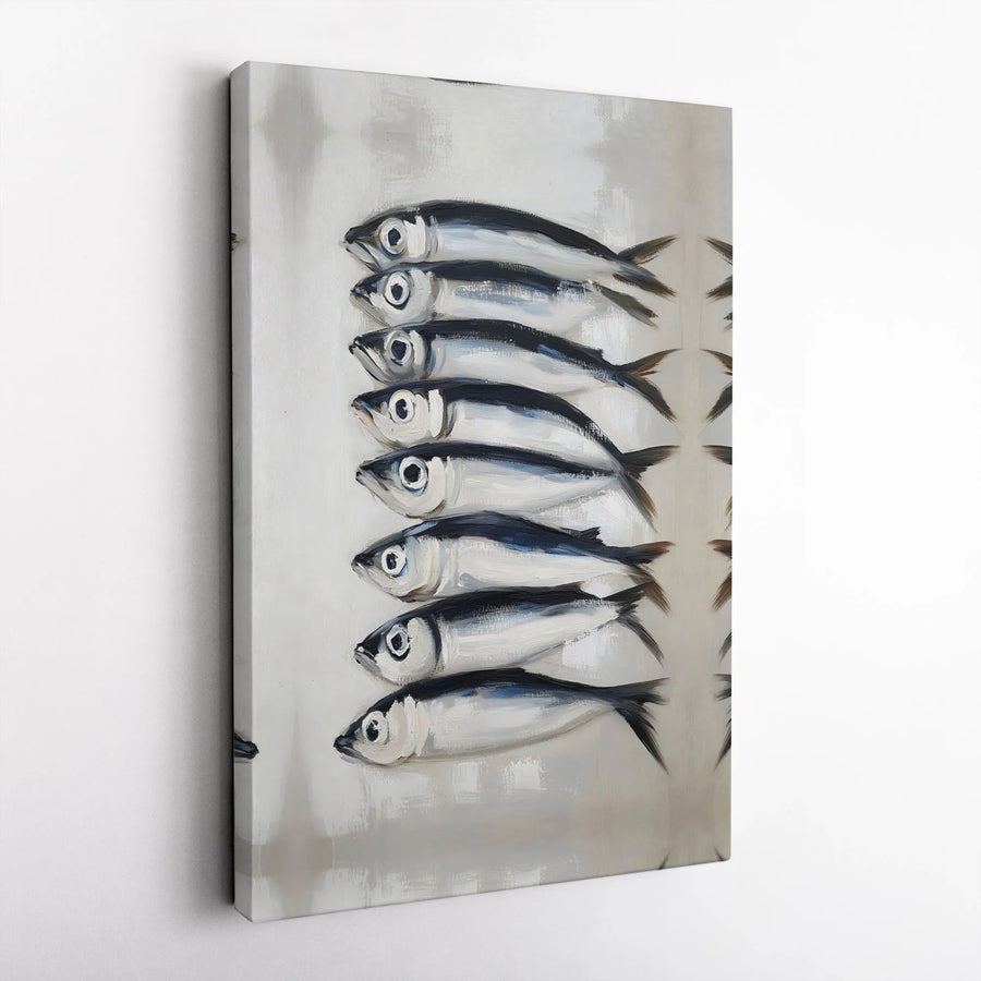 Sardine School Wall Art | Coastal Minimalist Painting | 1.25 Inch Premium Gallery Canvas | Kitchen or Beach House Decor