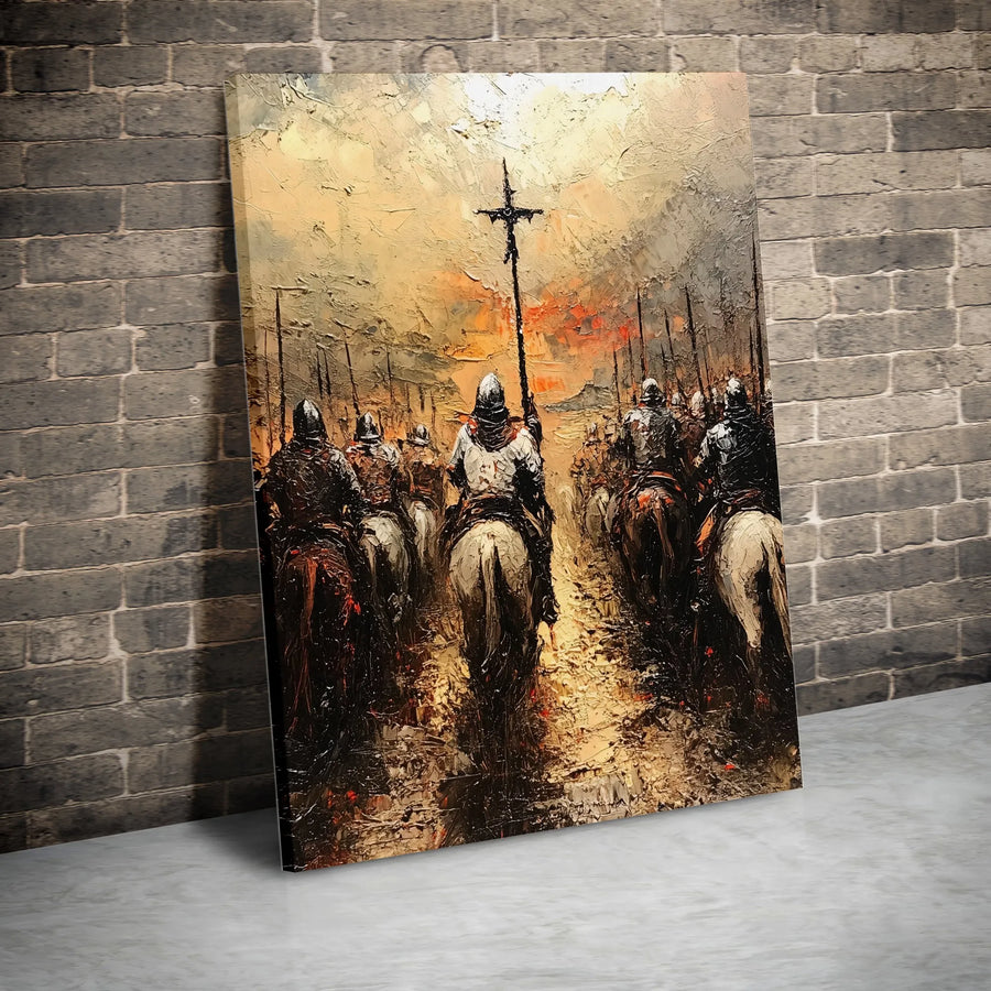 Medieval Knights Canvas Print | Crusader Army Oil Painting Style | Premium 1.25-Inch Gallery Wrap | Historic Wall Art Decor