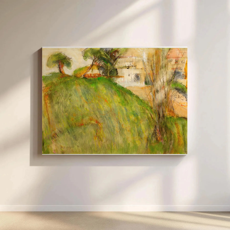 Abstract Landscape Canvas Print | Rustic Hillside Country House Art | Premium Gallery Wrap Canvas | Vintage Farmhouse Wall Decor Gift