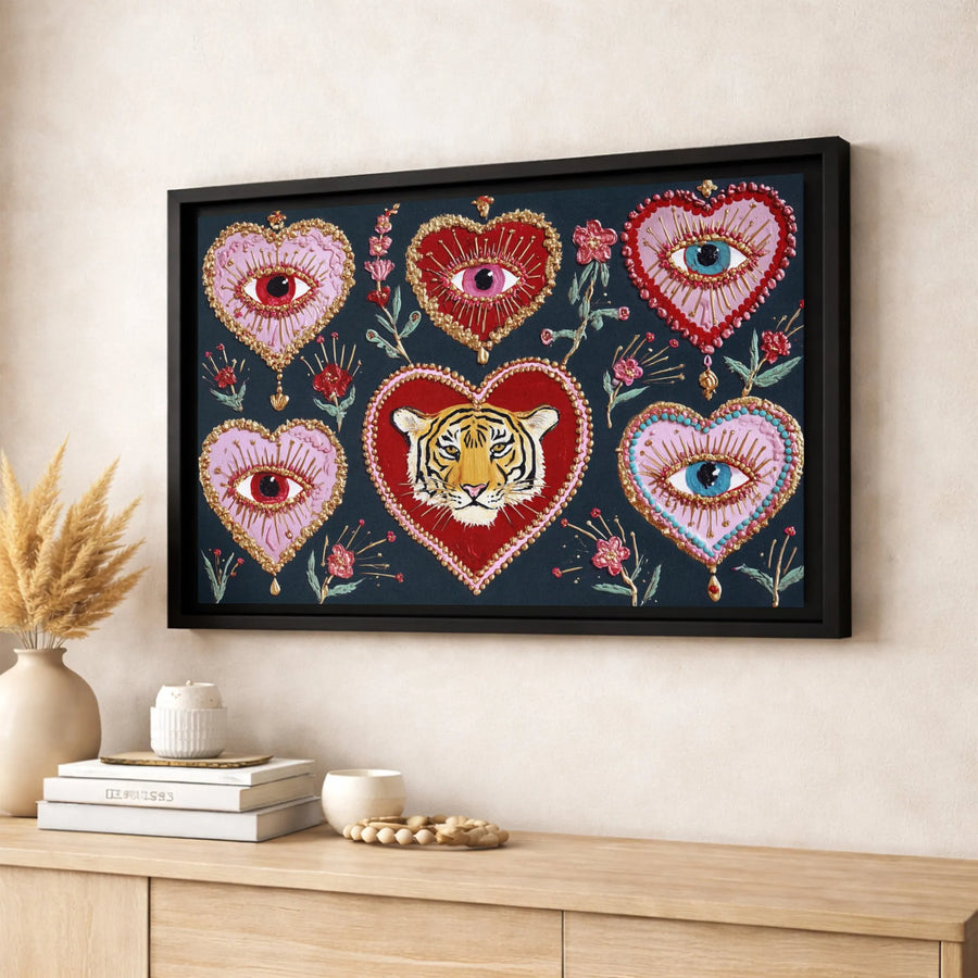 Sacred Heart Tiger Canvas Wall Art | Mystic Evil Eye Bohemian Decor | Premium 1.25" Gallery Wrap | Spiritual Boho Home Gift For Her