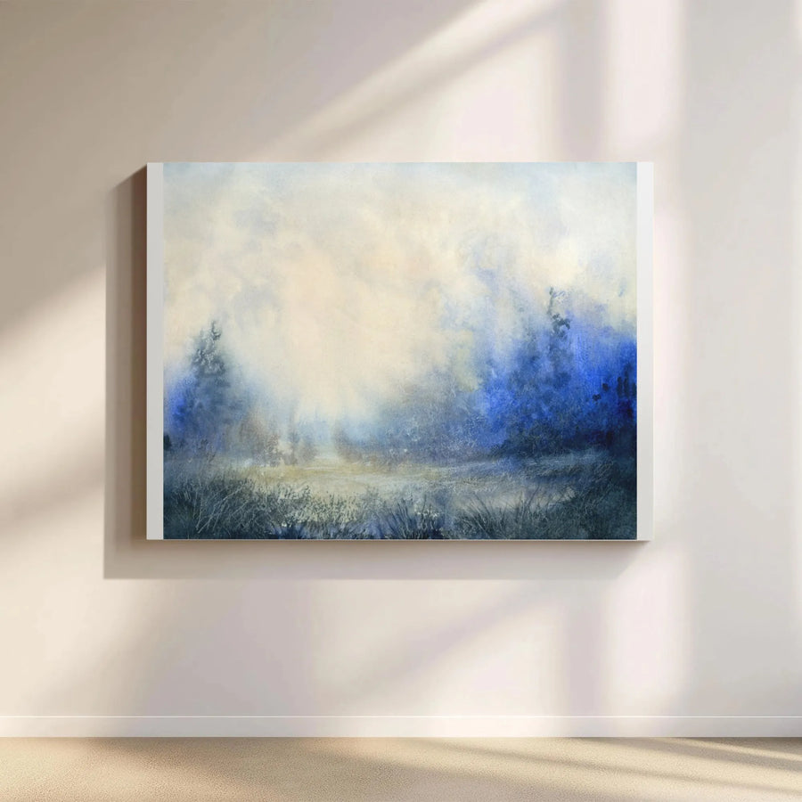 Misty Forest Landscape Canvas | Abstract Watercolor Forest Painting | Premium Gallery Wrapped Art | Modern Farmhouse Bedroom Decor Gift