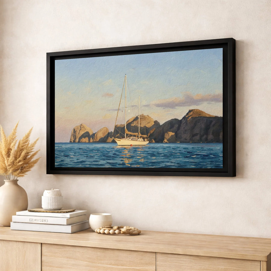 Sailboat Canvas Wall Art | Coastal Sunset Oil Painting Style | Premium 1.25" Gallery Wrap | Nautical Home Decor for Living Room or Office