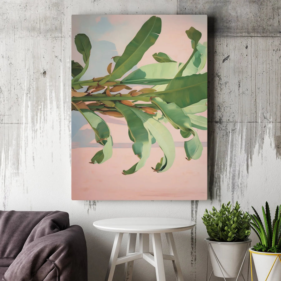 Tropical Banana Leaf Canvas Wall Art | Pink Sky Botanical Print | Premium Gallery-Wrapped Decor | Modern Living Room Home Gift
